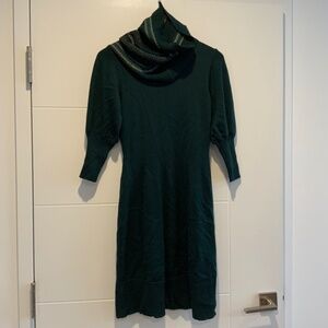 Luisa Spagnoli Green Sweaterdress with scarf